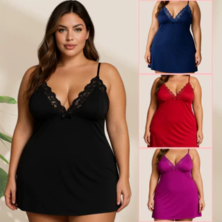 Camisola plus size preta com renda e opções em outras cores, visual feminino e elegante